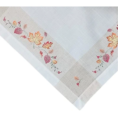 Abbildung von matches21 Tischdecke Melina Blätter Herbst Stick Heimtextilien Mitteldecke bunt Poly Leinen 1 STK 85x85 cm