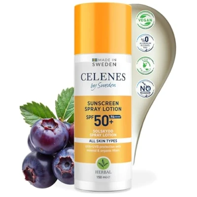 Abbildung von Celenes by Sweden Herbal Sonnenschutzspray SPF50+ Organischer &amp; Mineralischer Schutz für alle Hauttypen 150ml Wasserfest, ohne Parabene oder Alkohol