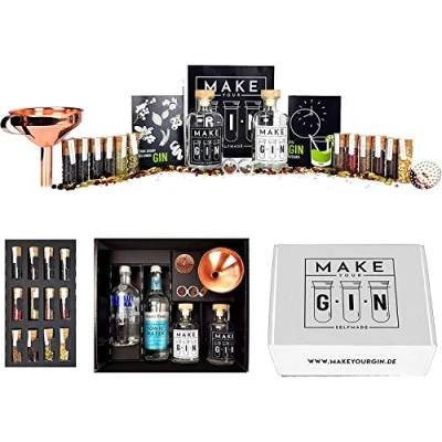 Abbildung von Make Your Gin Geschenkset Geschenkbox zum Selbermachen Absolut Vodka, Fever Tree Mediterranean Tonic Water 500ml + Botanicals Bar Trichter Anleitung mit Rezept