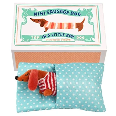 Abbildung von Rex London Plüschfigur Mini Stofftier Dackel in einer kleinen Box (Sausage Dog, 1 St., Geschenkbox), ca. 14 x 9,2 6 cm