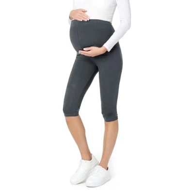 Abbildung von Be Mammy 3/4 Umstandsleggings Kurz aus Baumwolle Bequeme und blickdichte Schwangerschaftsleggings Umstandsmode BE20 229 (Graphite, M)