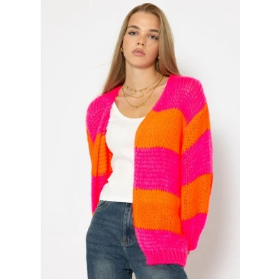 Abbildung von SASSYCLASSY Cardigan Oversize Strickjacke Damen aus weichem Grobstrick Lässiger Strick mit Streifen, Made in Italy