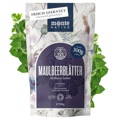 Abbildung von Maulbeerblätter Tee Monte Nativo (300 g) Maulbeeren schonend getrocknet zur jeder Zeit 100% reine und natürliche Maulbeere als Kräutertee oder Geschenk Früchtetee