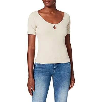 Abbildung von NA KD Damen Keyhole Jersey Top Hemd, Hellkhaki, M