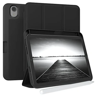 Abbildung von EAZY Case Schutzhülle mit Stifthalter für iPad Mini 6. Generation (2021) 8.3 Zoll Hülle Stifthalterung Tablet Cover Touchpen Smartcase aufstellbar Klappcase Auto Sleep Wake Up Etui Schwarz