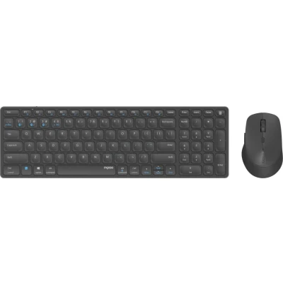 Abbildung von Rapoo 9700M kabelloses Tastatur Maus Set Wireless Deskset 1600 DPI Sensor wiederaufladbarer Akku flaches Aluminium Design DE Layout QWERTZ PC &amp; Mac dark grey