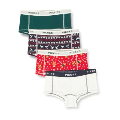 Abbildung von Pieces Pclogo LADY XMAS Cookie 4 PACK Panties, Damen, Größe: XS, Mehrfarbig