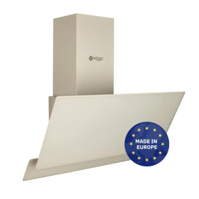 Abbildung von Wiggo Dunstabzugshaube 50cm kopffrei I Abluft Umluft Dunstabzug 300m3/h LED Touch Display 3 Stufen Schräghaube inkl. Fettfilter &amp; 2x Kohlefilter Abzugshaube mit 2 teiliger Glasfront creme