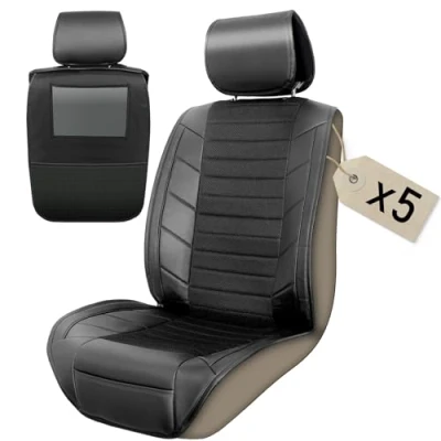 Abbildung von Upgrade4cars 5 x Autositzauflage Vordersitze Leder Optik Schwarz Auto Sitzbezüge Vorne mit Rücksitz Organizer Sitzbezug Universal