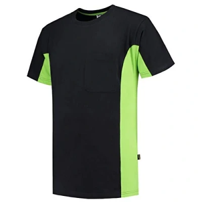 Abbildung von Tricorp 102002 Workwear Bicolor Brusttasche T Shirt, 100% Gekämmte Baumwolle, 190g/m², Schwarz Limette, Größe L