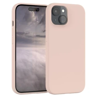 Abbildung von EAZY CASE Premium Silikon Handyhülle kompatibel mit iPhone 15 Slimcover Kameraschutz und Innenfutter, Silikonhülle, Schutzhülle, Bumper, Handy Case, Hülle, Softcase, Rosa Braun