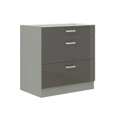 Abbildung von Küchen Preisbombe Auszugsunterschrank 80 cm Küche Bianca Grey Grau Hochglanz Unterschrank mit Schubladen