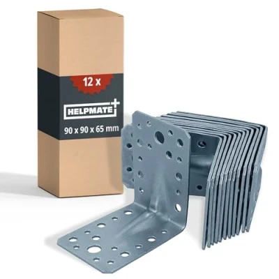 Abbildung von HELPMATE Winkelverbinder mit Sicke 90x90x65 mm, galvanisch verzinkt, blau passiviert, Holzverbinder, 12 Stück