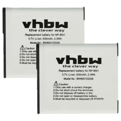 Abbildung von vhbw 2X Akku kompatibel mit Sony Cybershot DSC WX500, WX70, WX50, WX7, WX80, WX60 Kamera (600 mAh, 3,6 V, Li Ion)