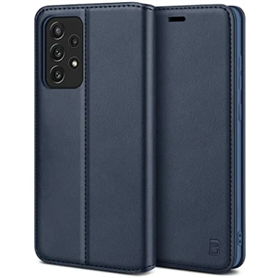Abbildung von BEZ Handyhülle für Samsung A52 Hülle, A52S 5G Tasche Kompatibel mit Galaxy A52, Case Schutzhüllen aus Klappetui Kreditkartenhaltern, Ständer, Magnetverschluss, Marine