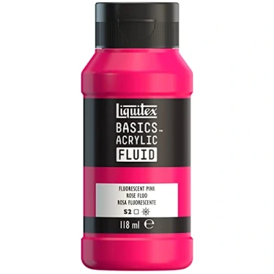Abbildung von Liquitex 8870425 Basics Fluid Acrylfarbe mit fließender Konsiszenz, schnell trocknend, lichtecht, wasserfest, auf Wasserbasis, 118ml Flasche Rosa Fluo