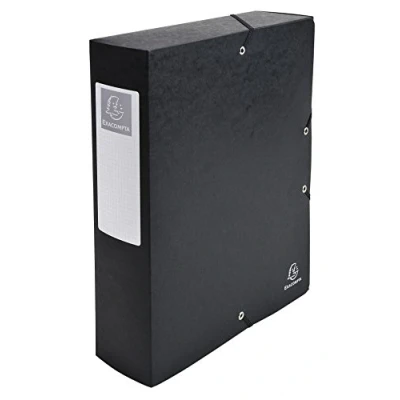 Abbildung von Exacompta 50831E 1 Abheftbox mit Gummibändern Exabox aus Glanzkarton 600g/m2 Rückseite 8 cm Maße 25 x 33 für A4 Dokumente Farbe Schwarz wird montiert geliefert