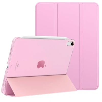 Abbildung von MoKo für iPad Air 6. Generation 11 Zoll Hülle M2 2024/iPad 5 Gen 2022/iPad 4 2020, 11&#039;&#039; mit Transluzent Hart Rückseite, 6/5/4 Hülle, Blumen Rosa