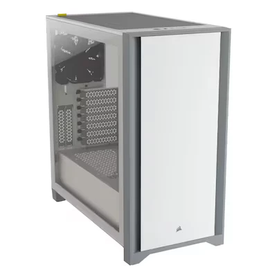 Abbildung von Corsair 4000D Mid Tower ATX Gehäuse mit Gehärtetem Glas (Frontverkleidung aus Stahl, Seitenabdeckung Glas, RapidRoute Kabelführungssystem, Zwei im Lieferumfang 120 mm Lüfter) Weiß