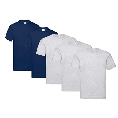 Abbildung von Fruit of the Loom Herren T Shirt Original 61 082 0 3Grau 2Navy, XL (5er Pack) + 1HL Kauf Notizblock