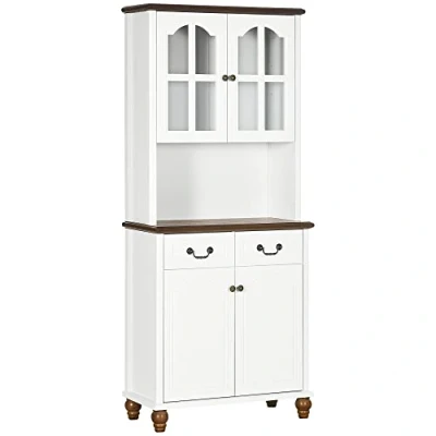 Abbildung von HOMCOM Küchenschrank, Küchenbuffet mit 2 Schubladen, Hochschrank offenem Fach, Schrankfach, Vitrinenschrank Soft Close Funktion für Wohnzimmer, Küche, 76 x 38 182 cm, Weiß