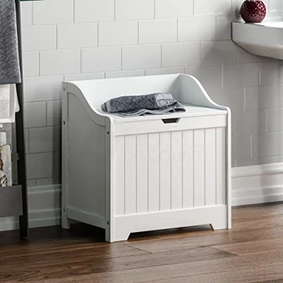 Abbildung von Bath Vida Priano Badezimmer Wäscheschrank, Aufbewahrungsschrank, Truhenkorb, Holzkorb, Weiß