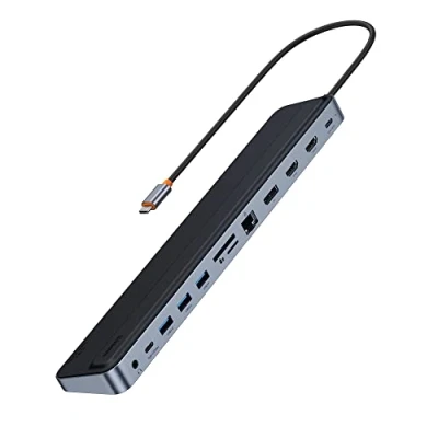 Abbildung von Baseus Laptop Docking Station Triple Display 12 in 1 with 2 * 4K HDMI, DP, 100W PD, 3* USB3.0, 1*USB C, Gigabit Ethernet,SD &amp; TF Card Reader for MacBook/Dell/HP/Surface/Steam Deck