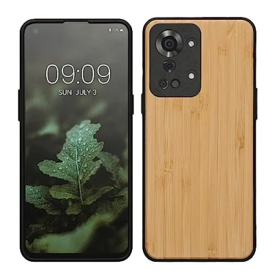 Abbildung von kwmobile Hülle kompatibel mit OnePlus Nord 2T 5G Holz Case stoßfestes Handy Cover TPU Handyhülle in Hellbraun