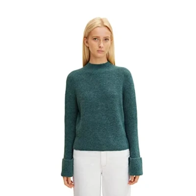 Abbildung von TOM Tailor Denim COSY MOCK NECK Strickpullover, Damen, Größe: Medium, Green dust melange