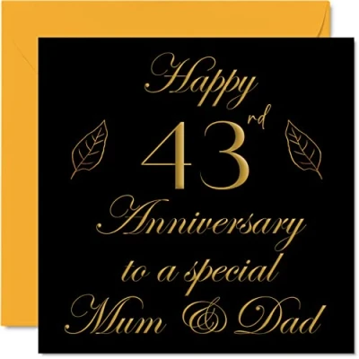 Abbildung von Stuff4 Hochzeitskarte zum 43. Jahrestag für Papa, Eltern Special Mum &amp; Dad Happy 43 Wedding Anniversary Cards from Son Daughter Family, 145 mm x Grußkarten vierzig dritte Jubiläen