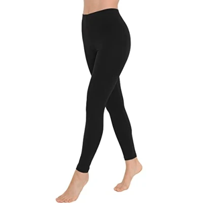 Abbildung von OCERA Damen Lange Leggings aus atmungsaktiver Baumwolle mit hoher Taille, ÖKO TEX Standard 100 Zertifiziert, Schwarz L