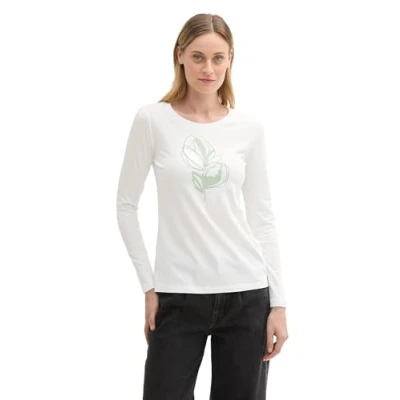 Abbildung von TOM TAILOR Damen Longsleeve aus Baumwolle mit Print, 10315 Whisper White, M