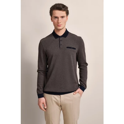 Abbildung von bugatti MIT Strukturkragen Poloshirt, Herren, Größe: Large, Cognac