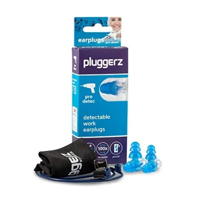 Abbildung von Pluggerz Pro Detect Uni Fit Ohrstöpsel Doppelpack mit Spezialfilter zum Schutz vor lauten Umgebungsgeräuschen beim Arbeiten, inkl. Kordel und Befestigungsclip, weiches Silikon, detektierbar