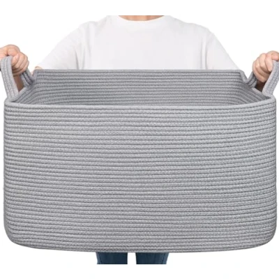Abbildung von TIMEYARD Wäschekorb, Wäschesammler, Aufbewahrungskorb, Faltbarer Square Laundry Baskets, Geflochtener Korb, Wäschekorb Kinderzimmer, Aufbewahrungskorb Kinder für Spielzeug, 65L, Grau
