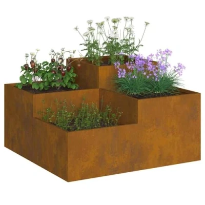 Abbildung von vidaXL Rostiger Metallgartenpflanzer für draußen Wetterfestes Stahl modernes Design offenes Bodendesign Drainage 80 x 60 cm ideal Blumen und Kräutergärten Balkon Wintergarten
