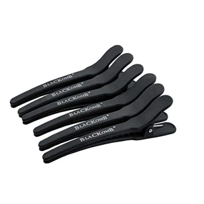 Abbildung von Blackomb Haarklammer gerade, Clips aus Carbon, Friseurbedarf Haar Klammern, Haarspangen für Friseur, Haarclips, Klipse, Haare Schneiden 6 Stück, schwarz, 12 cm