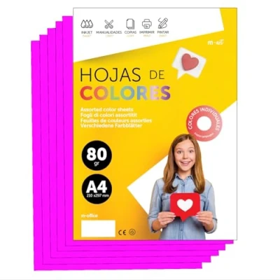 Abbildung von Buntes Papier A4 80g für Drucker &amp; Basteln, Farbige Blätter Kinder, Kreativprojekte, Karten Schule M office (100 Blatt, Rosa Neon)