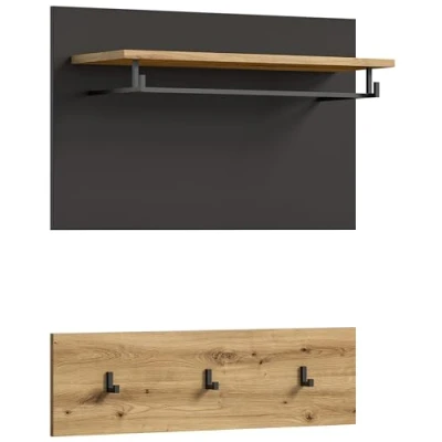 Abbildung von xonox.home Garderobe Canu X4CE1621 Garderobenpaneel Wandgarderobe Wandpaneel Kleiderstange in Front Artisan Nb., Korpus Basalt grau Absetzung Nb. ca.80x73x27 cm