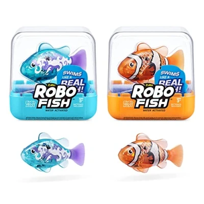 Abbildung von Robo ALIVE Fish Serie 3 Roboter Fisch, 2er Pack, orange und blaugrün, schwimmt in mehrere Richtungen, batteriebetrieben, Spielzeugfisch, Poolspielzeug (2er blaugrün)