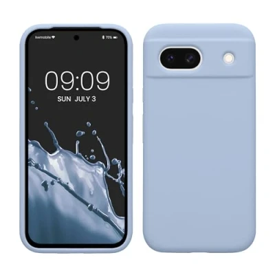 Abbildung von kwmobile Hülle kompatibel mit Google Pixel 8a Silikon Handy Case Handyhülle weiche Oberfläche kabelloses Laden Hellblau matt