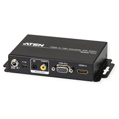 Abbildung von ATEN HDMI zu VGA/Audio Wandler mit Scaler, Scaler Videokonverter, Schwarz, Metall, 1920 x 1200 Pixel, 800 600,1024 768,1280 1024,1280 720,1400 1050,1600 1200,1680 1050,1920 1200, 480i, 480p, 576i, 576p, 1080i, 1080p