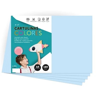 Abbildung von Farbiger Karton, A4, Pastellfarben, 180 g, zum Basteln, Drucken Ihrer Dokumente und kreativen Designs, m office (x1000, hellblau)