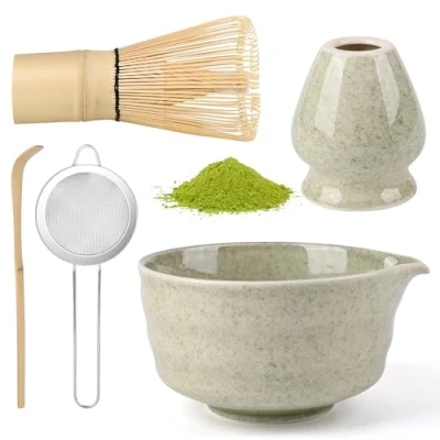 Abbildung von 5 Stück Matcha Set, Whisk Tea Stylisches Matchas Set Mit Besen, Filtersieb, Schale, Chasen und Löffel, für Einsteiger (B)