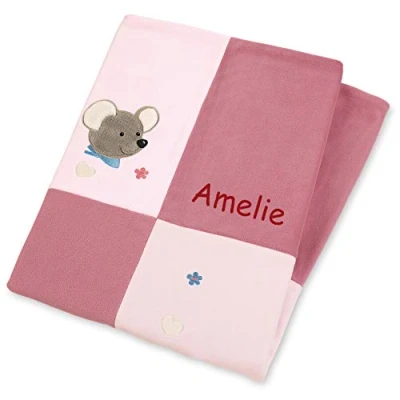 Abbildung von Sterntaler Schmusedecke mit Namen bestickt, Mädchen Decke 100x75 Maus Mabel Kuscheldecke Rosa, Serie 2020