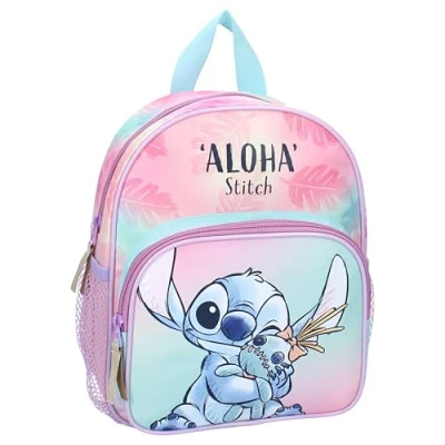 Abbildung von Rucksack Stitch Wild Energy von Disney Lilo &amp; für Kinder Schule Kindergarten Farbe Rosa und Blau Maße 29 x 23 8 cm