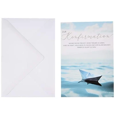 Abbildung von Perleberg Karte zur Konfirmation Basic Classic Collection Glückwunschkarte mit Bootsmotiv Konfirmationskarte farblich passendem Umschlag in 11,6 x 16,6 cm