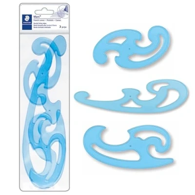 Abbildung von STAEDTLER 571 40 WP Mars Burmester Kurvenlineale 3 teilig im Etui, blau transparent