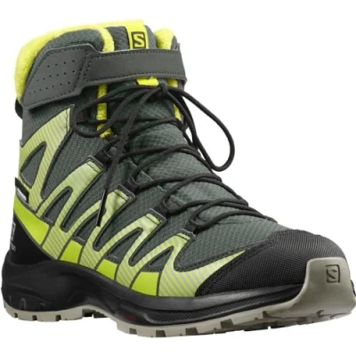 Abbildung von Salomon XA Pro V8 Winter Climasalomon™ Waterproof (wasserdicht) Kinder Trailrunning Schuhe, Grau (Urban Chic/Black/Evening Primrose), 33 EU