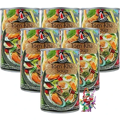 Abbildung von yoaxia ® 6er Pack [ 6x 400ml ] Tom Kha Suppe / Ka Soup Thailändische Kokossuppe + ein kleiner Glücksanhänger gratis